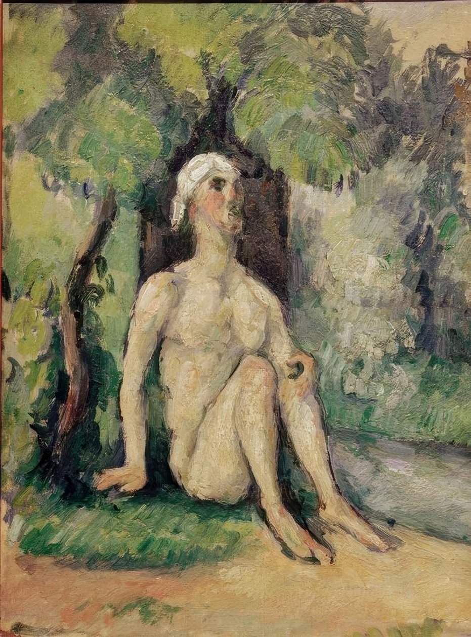 Zittende badgast aan de waterkant door Paul Cézanne