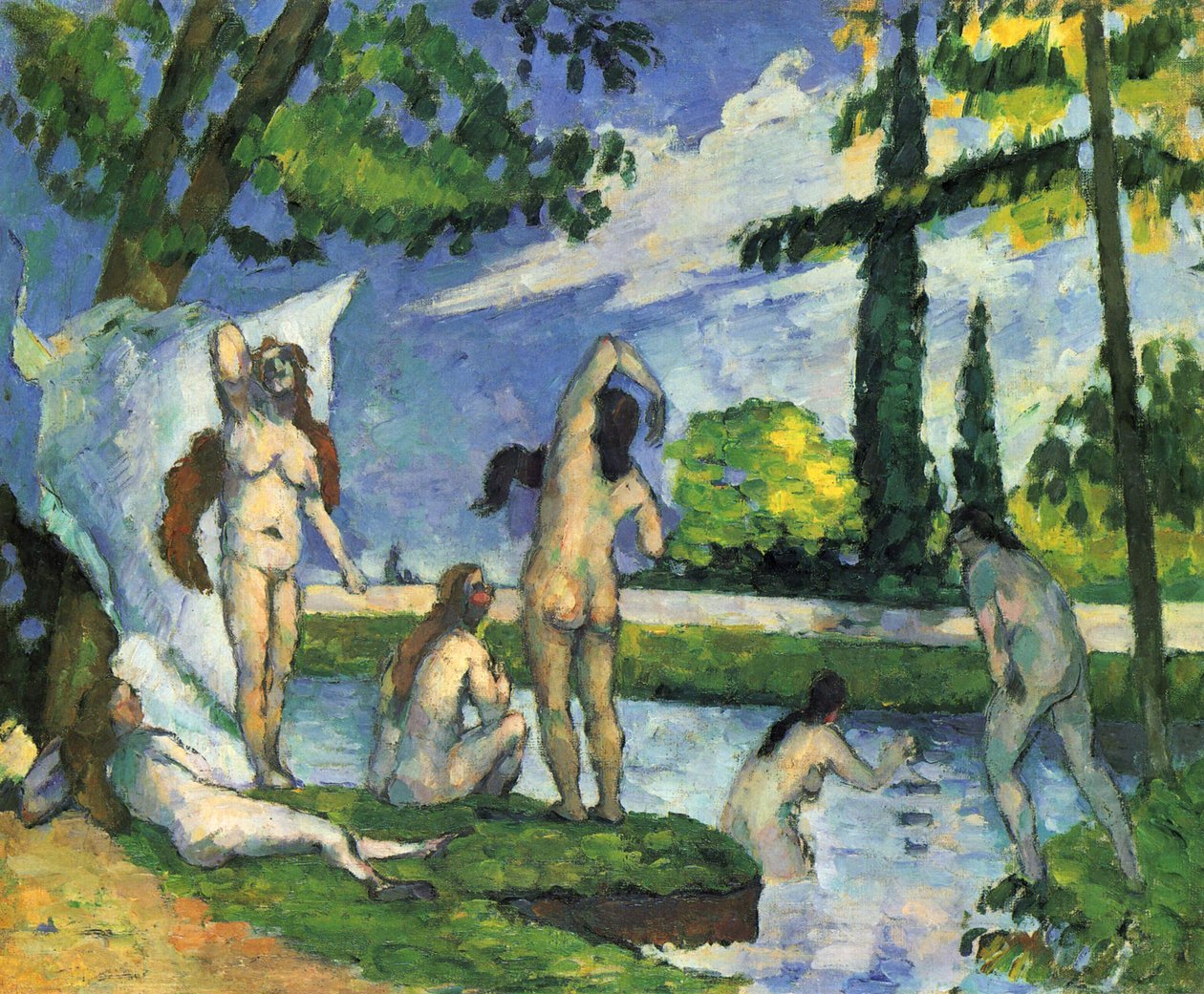 Badgasten door Paul Cézanne