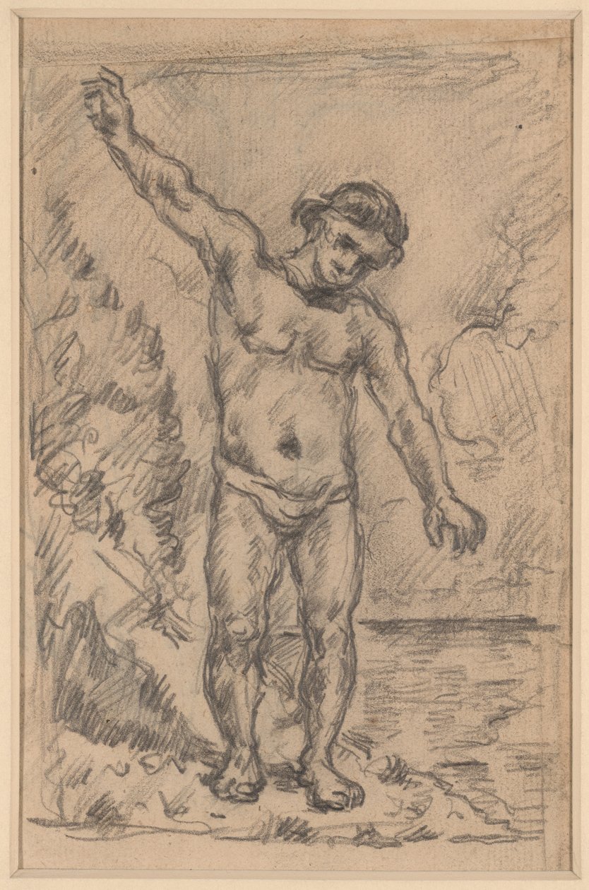 Baadster met uitgestrekte armen (recto); Studie van een boom (verso) door Paul Cézanne