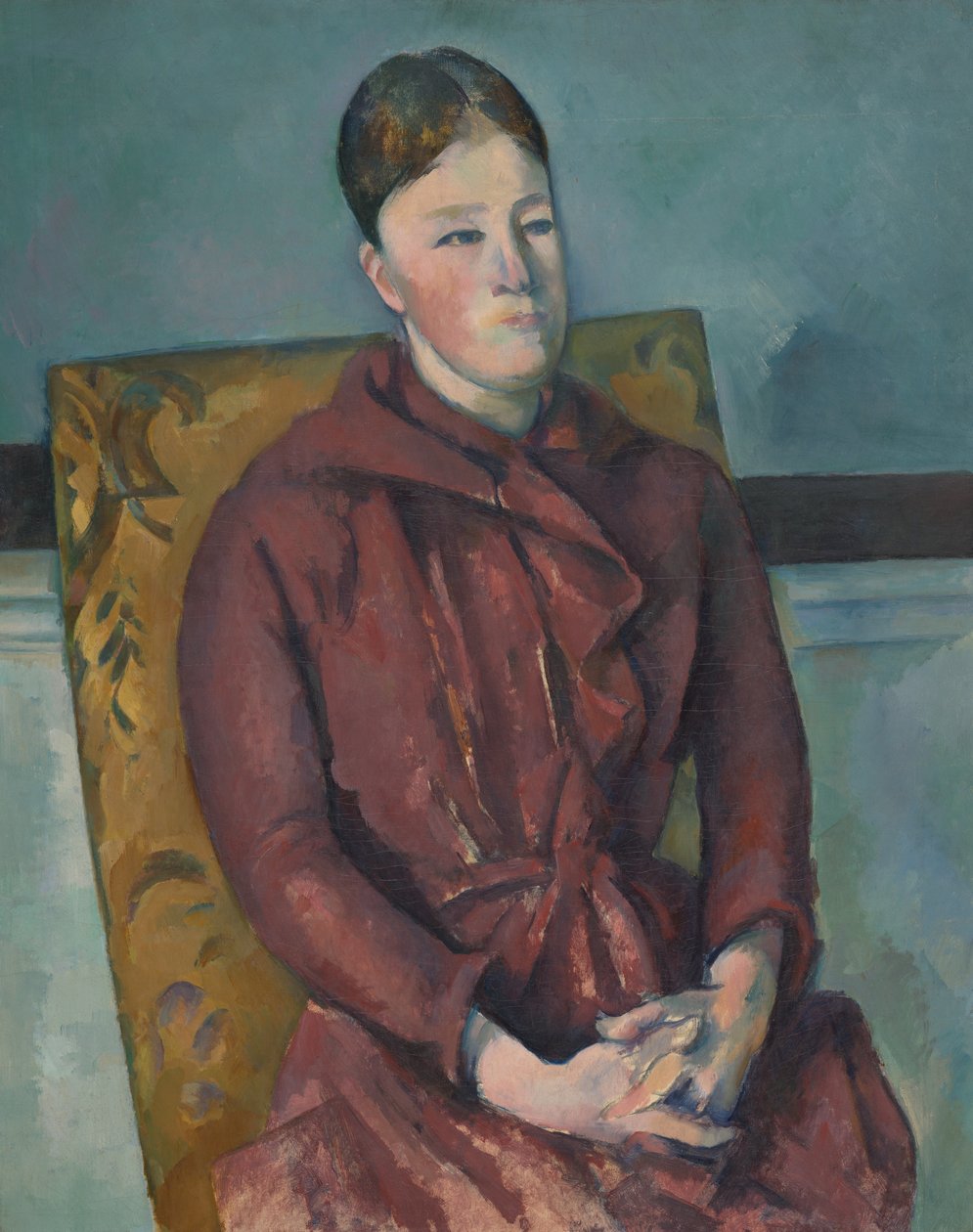 Madame Cezanne in een gele stoel door Paul Cézanne