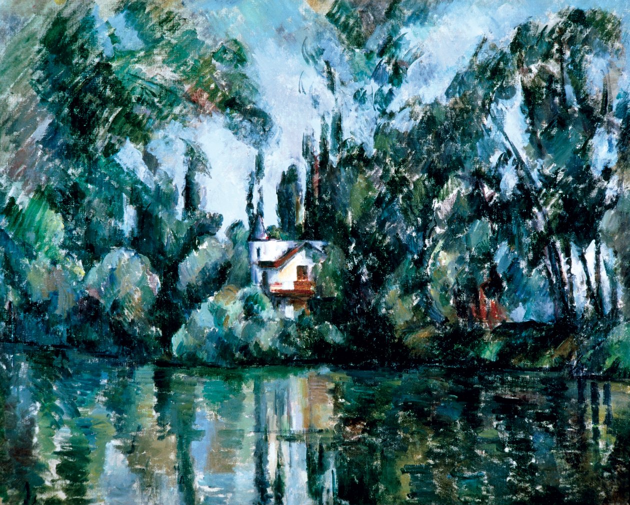 Huis aan de oever van de Marne (Île Machefer in Saint-Maur-des-Fossés) door Paul Cézanne
