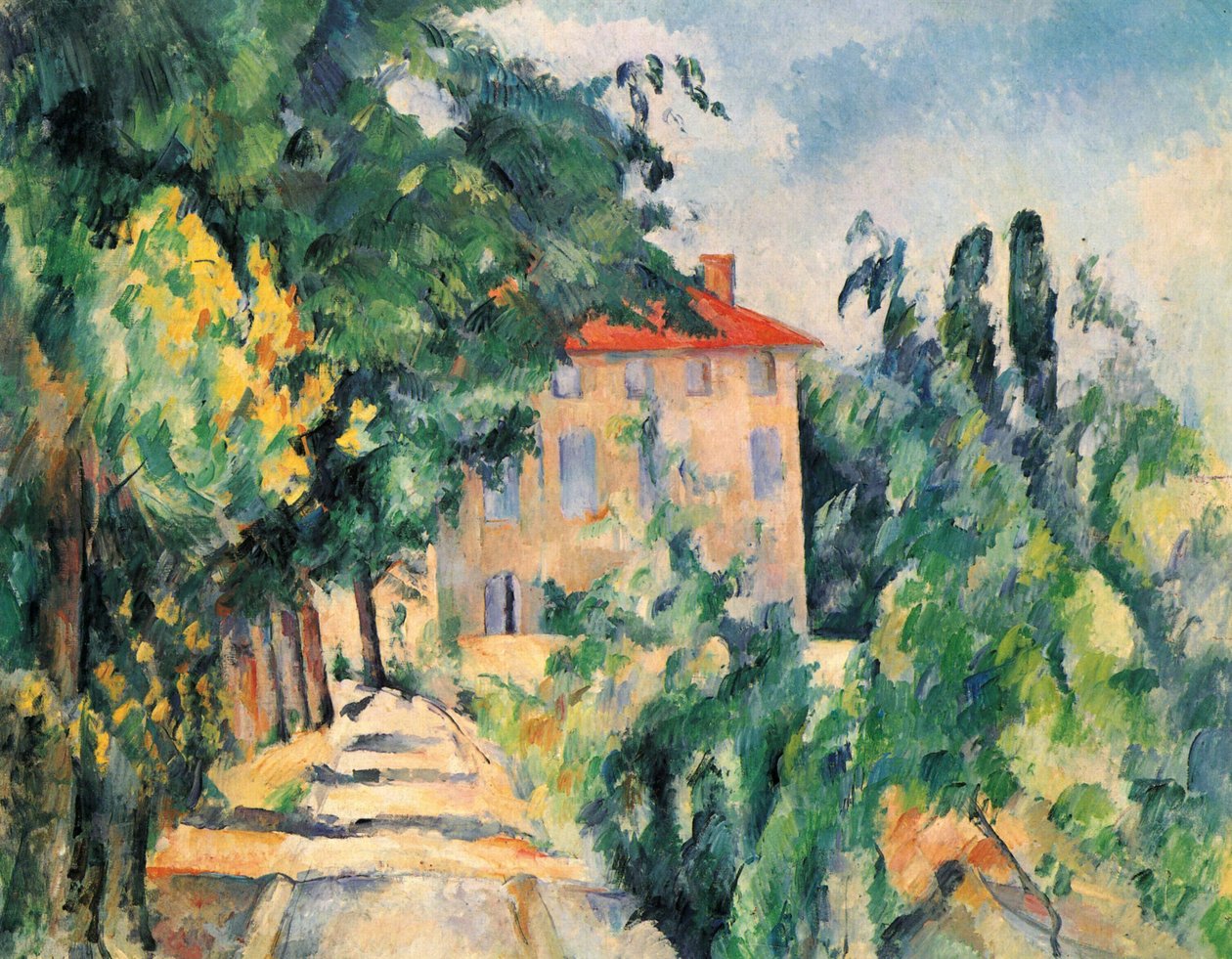 Huis met een rood dak (Jas de Bouffan) door Paul Cézanne