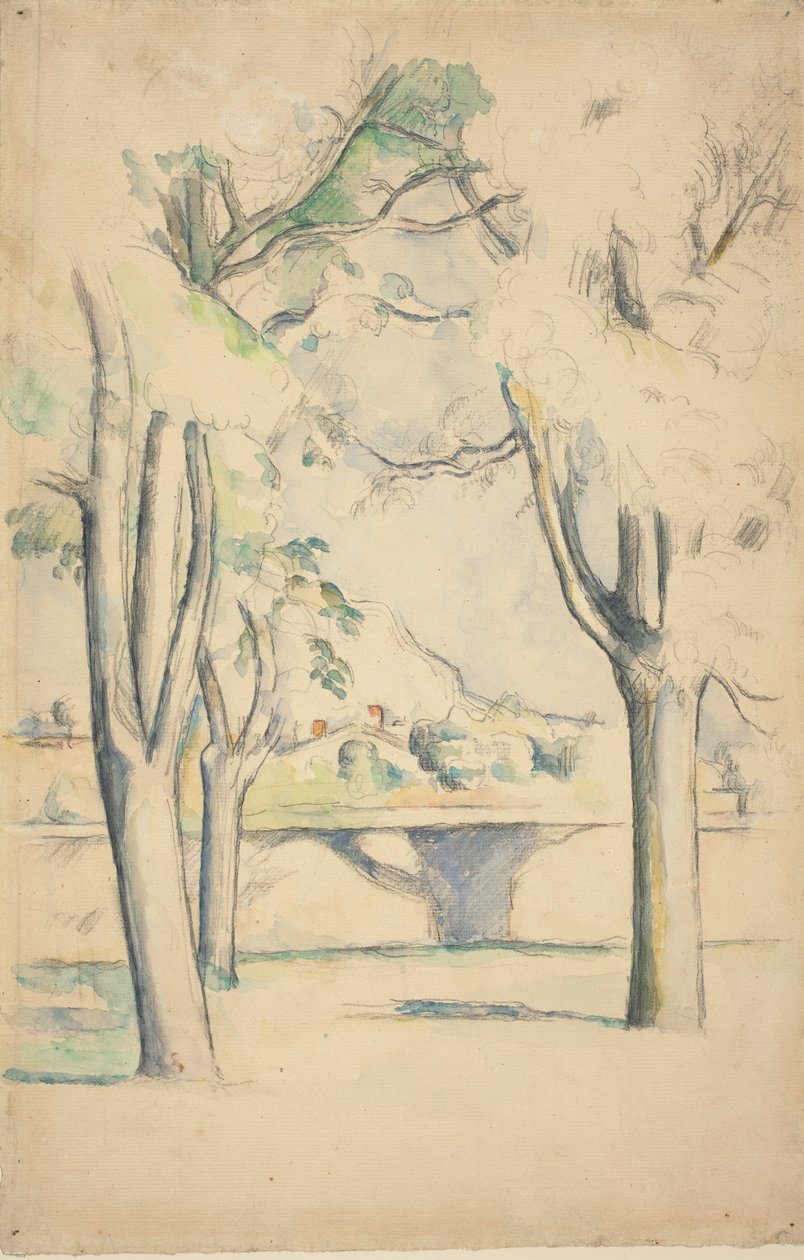 Mont Sainte-Victoire gezien voorbij de muur van de Jas de Bouffan, c. 1885-1888 door Paul Cézanne