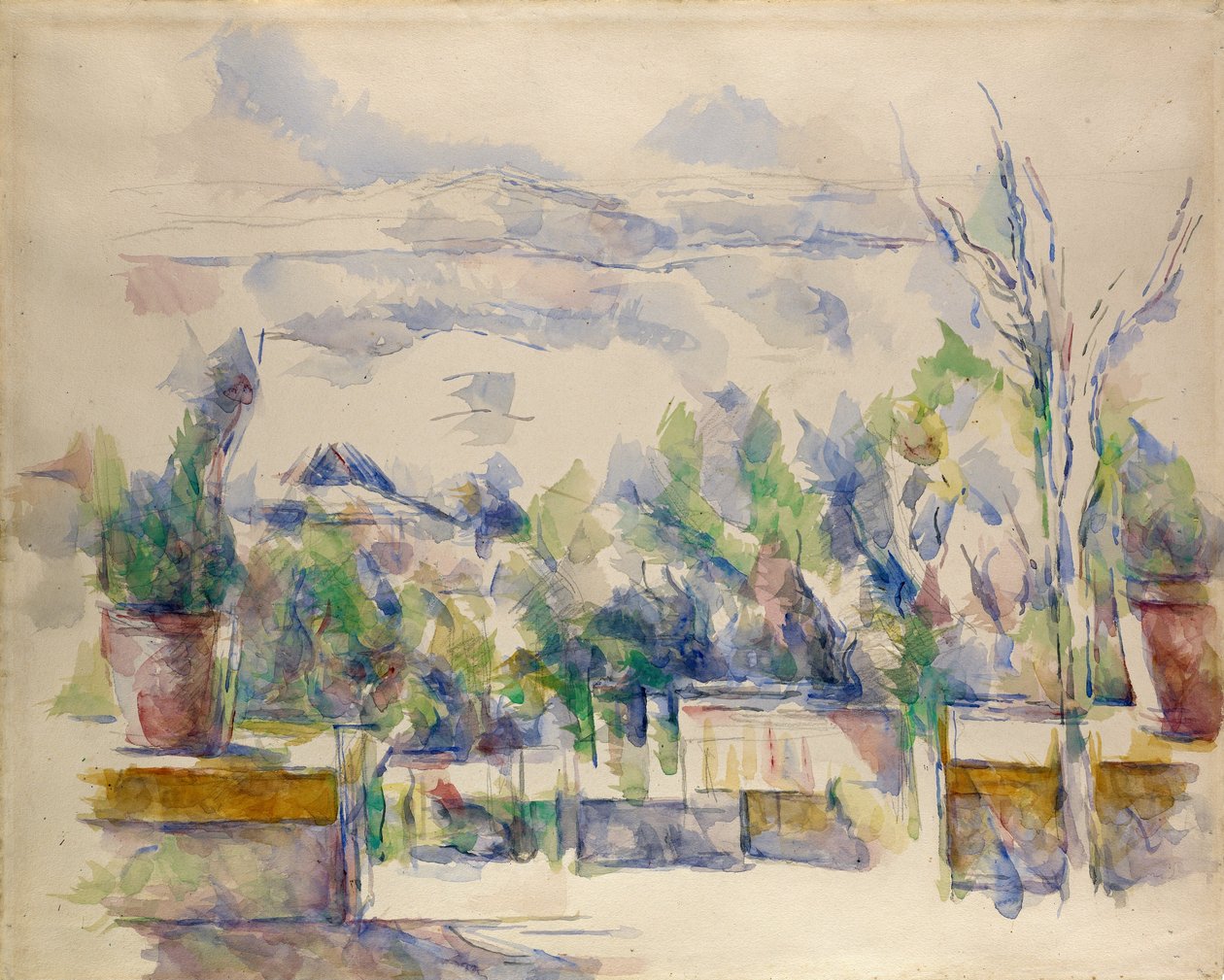 Het terras in de tuin van Les Lauves door Paul Cézanne