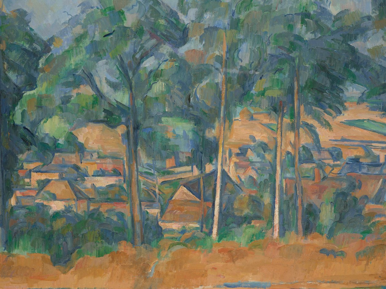 Dorp achter bomen (Mariniers), ca.1898 (olieverf op doek) door Paul Cézanne