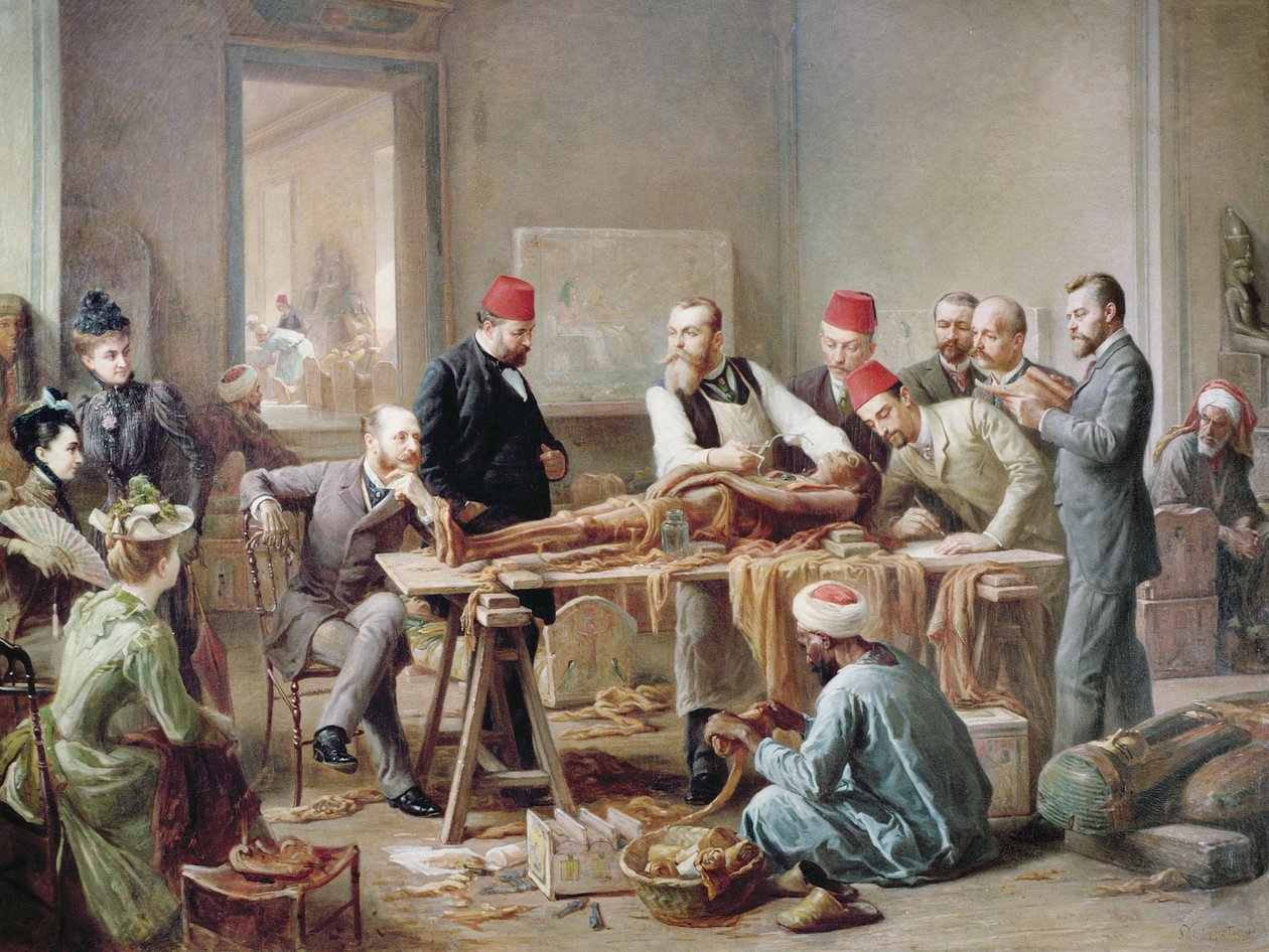 Onderzoek van een mummie - een priesteres van Amon, ca. 1891 door Paul Dominique Philippoteaux