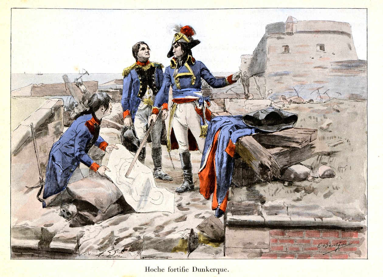Hoche versterkt Duinkerken: In 1793 verdedigt Warrant Officer-Generaal Lazare Hoche (1768-1797) Duinkerken tegen de Britten door de stad te moeilijk te maken voor vijanden om binnen te dringen - illustratie door Emile Boutigny (1853-1929) In Hoche-Marceau- door Paul Émile Boutigny