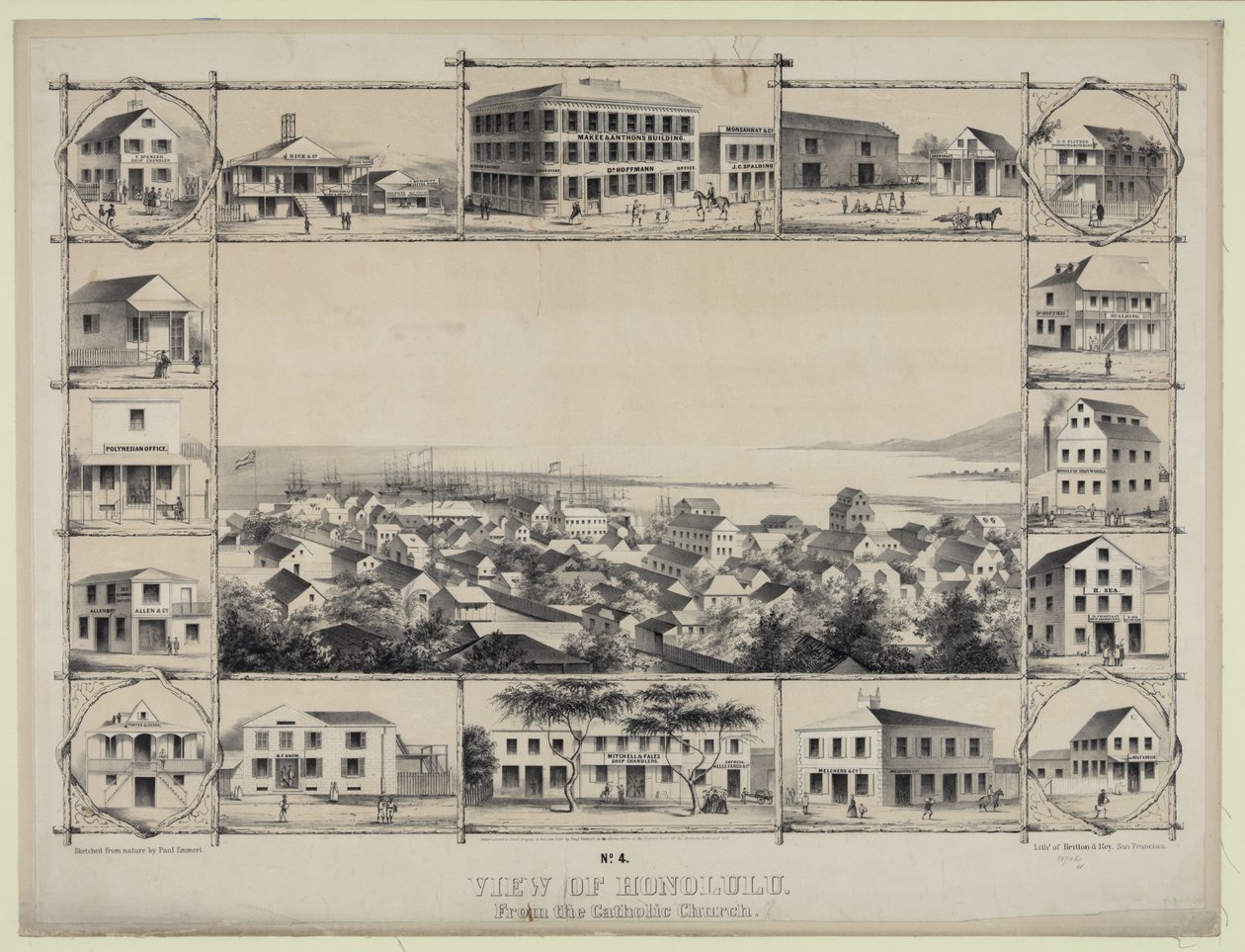 Nr. 4. Uitzicht op Honolulu. Vanaf de katholieke kerk. door Paul Emmert
