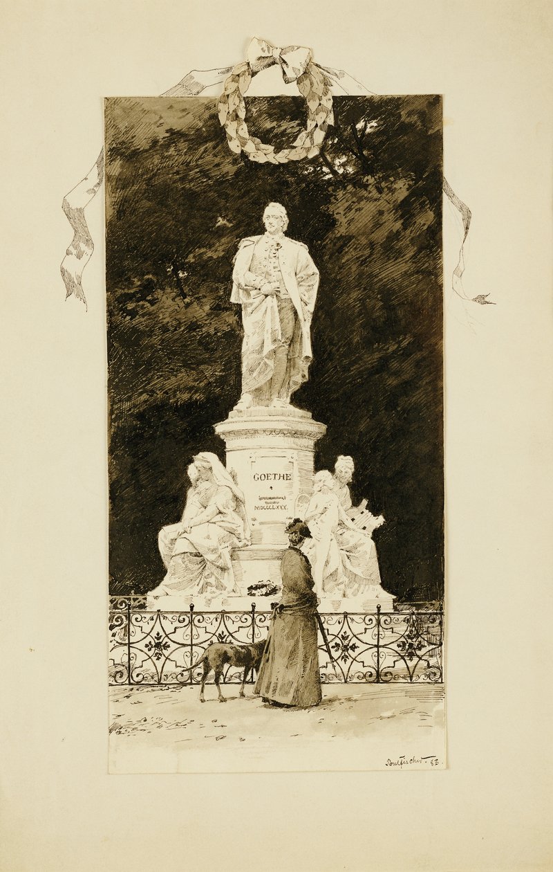 Een Elegante Dame bij het Standbeeld van Goethe, 1888 door Paul Fischer