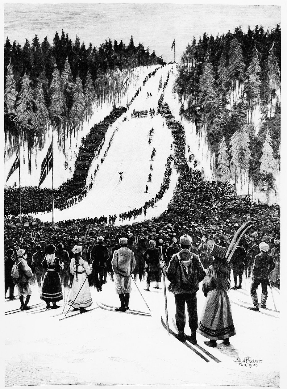Ski: De Noorse derby, de skiwedstrijd - tekening door Paul Fisher, feb. 1900, Bibl. des Arts Deco door Paul Fischer