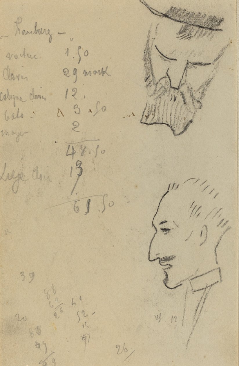 Een Behaarde Man en een Man in Profiel [verso] door Paul Gauguin