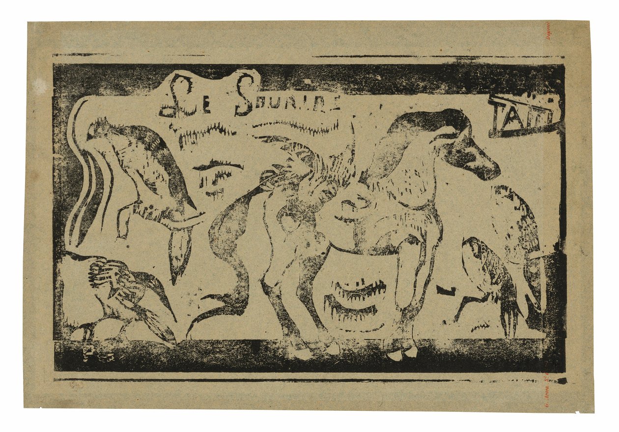Een paard en vogels, kopstuk voor Le sourire door Paul Gauguin