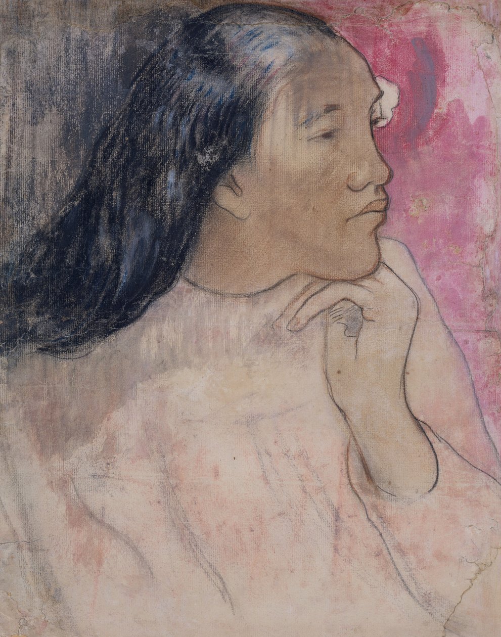 Een Tahitiaanse vrouw met een bloem in haar haar, 1891-92 door Paul Gauguin