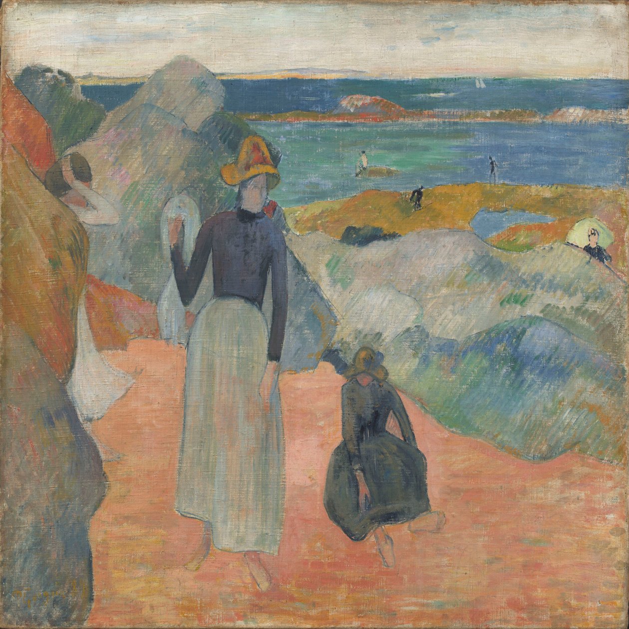 Aan het strand, Bretagne door Paul Gauguin
