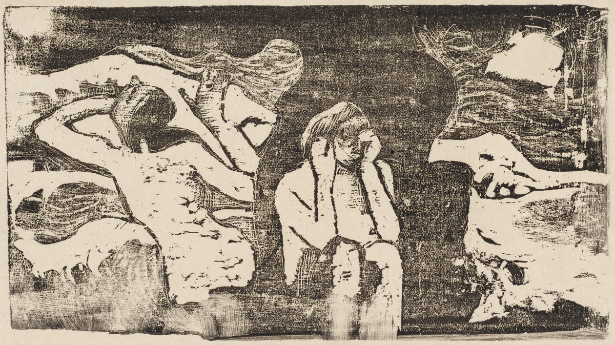 Bij de zwarte rotsen door Paul Gauguin