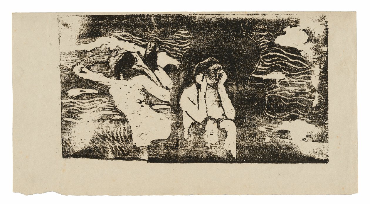 Bij de Zwarte Rotsen, uit de reeks late houtblokdrukken door Paul Gauguin