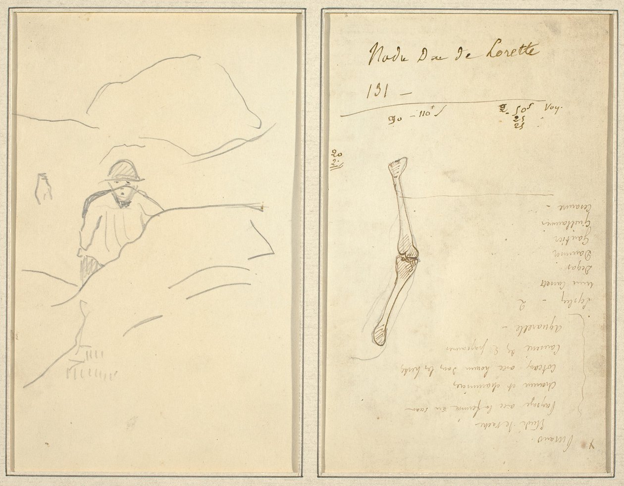 Bretonse Jongen in een Landschap; Studie van een Arm [verso] door Paul Gauguin