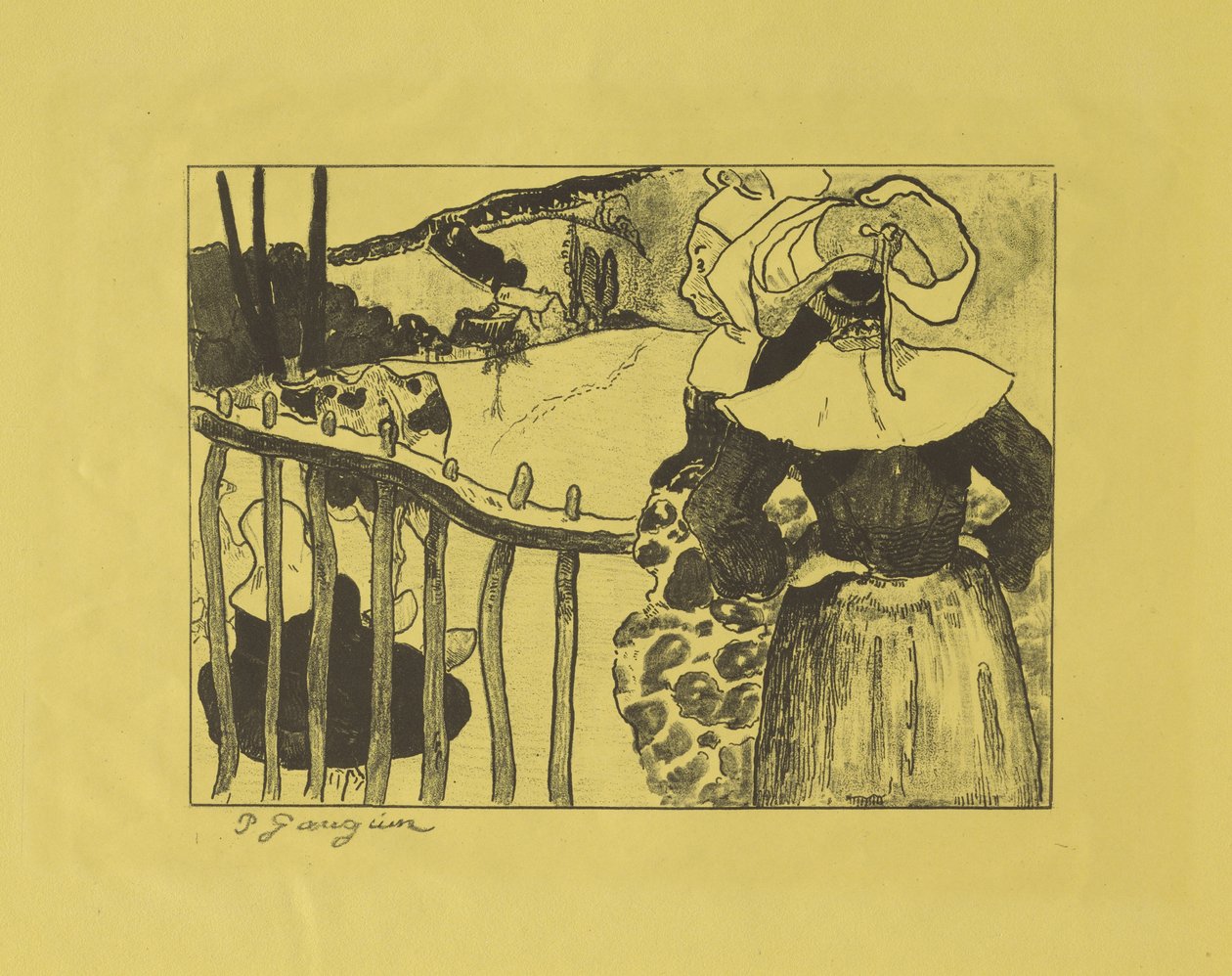 Bretonse vrouwen bij een hek, 1889 door Paul Gauguin