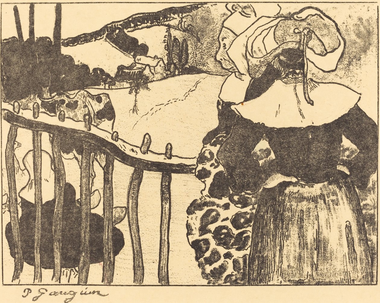 Bretonse vrouwen naast een hek, 1889 door Paul Gauguin