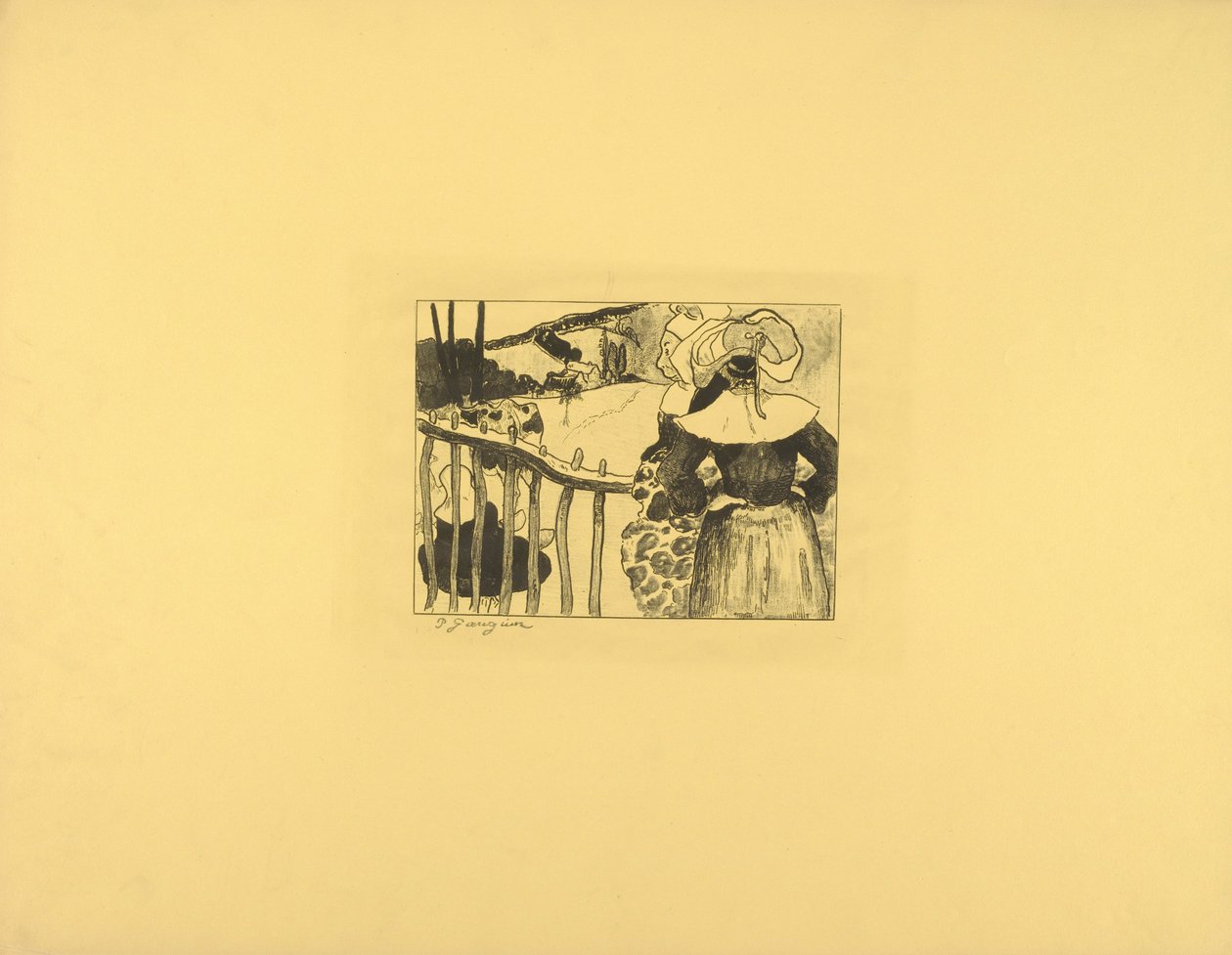 Bretonse vrouwen bij een hek door Paul Gauguin