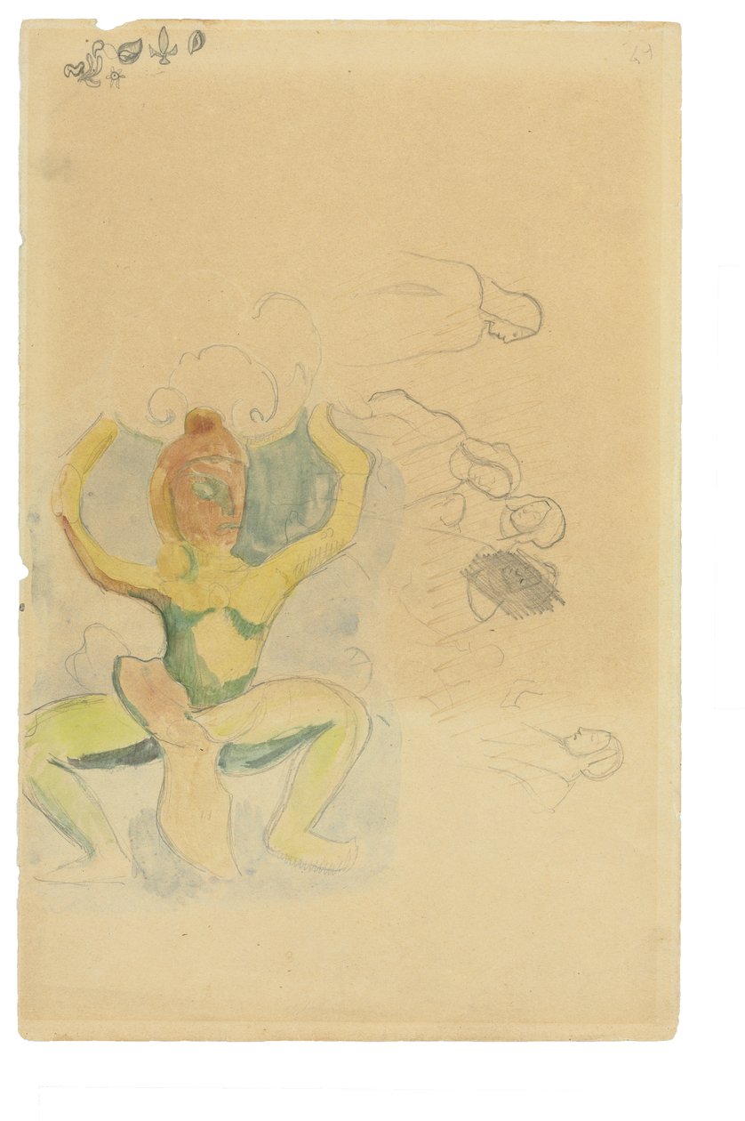 Danse maori (aquarel  potlood op papier) door Paul Gauguin
