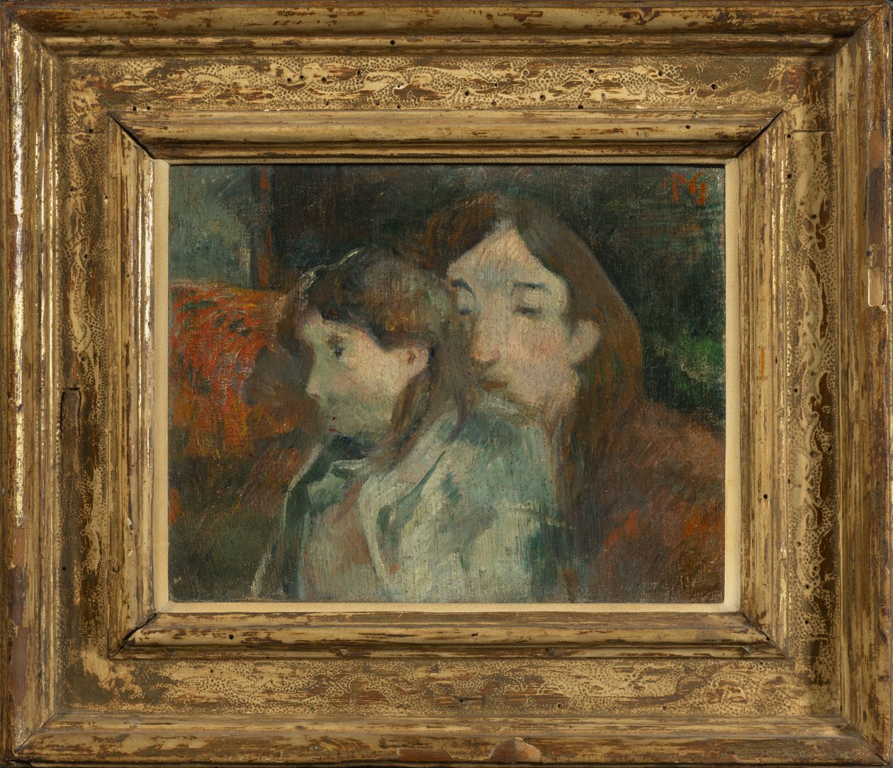 Figuren in een interieur [voorheen: Artistieke visie OF Visie van de kunstenaar: Zelfportret met zoon] door Paul Gauguin