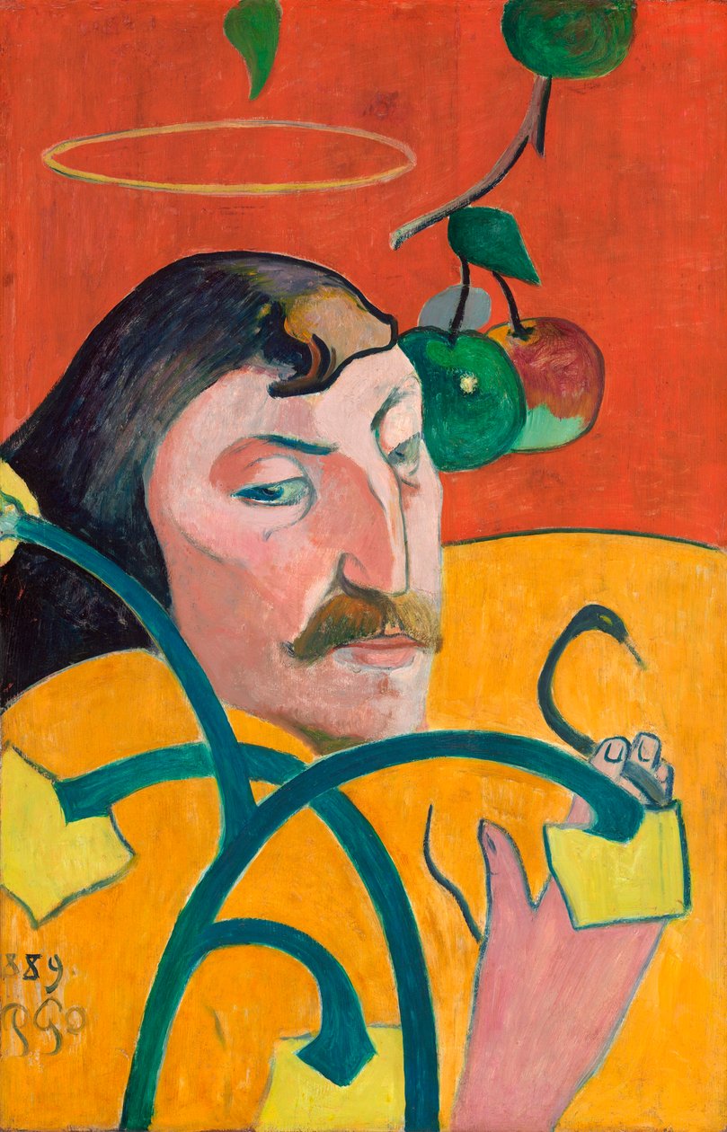 Frans: Autoportrait-charge, ou Autoportrait au nimbe Zelfportret met halo door Paul Gauguin