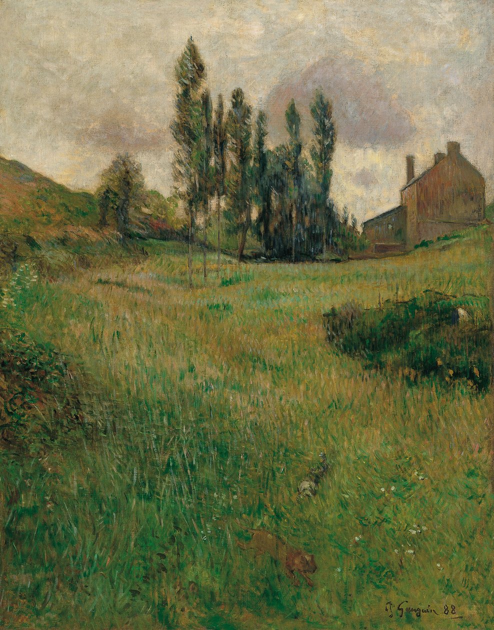 Frans:  Course de chiens dans la prairie Honden die in een weide lopen door Paul Gauguin