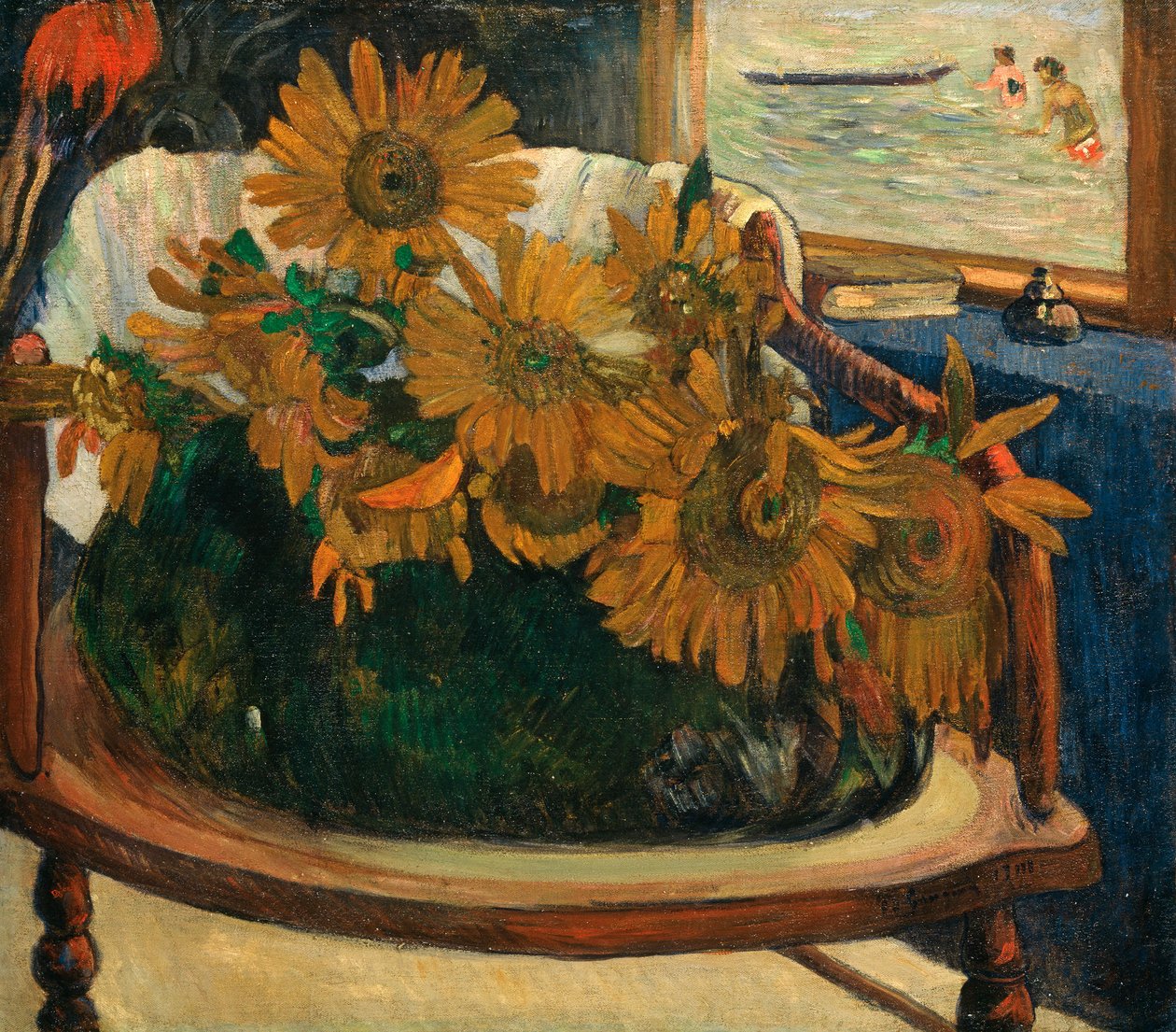 Duits: Tournesols sur un fauteuil Zonnebloemen op een fauteuil door Paul Gauguin
