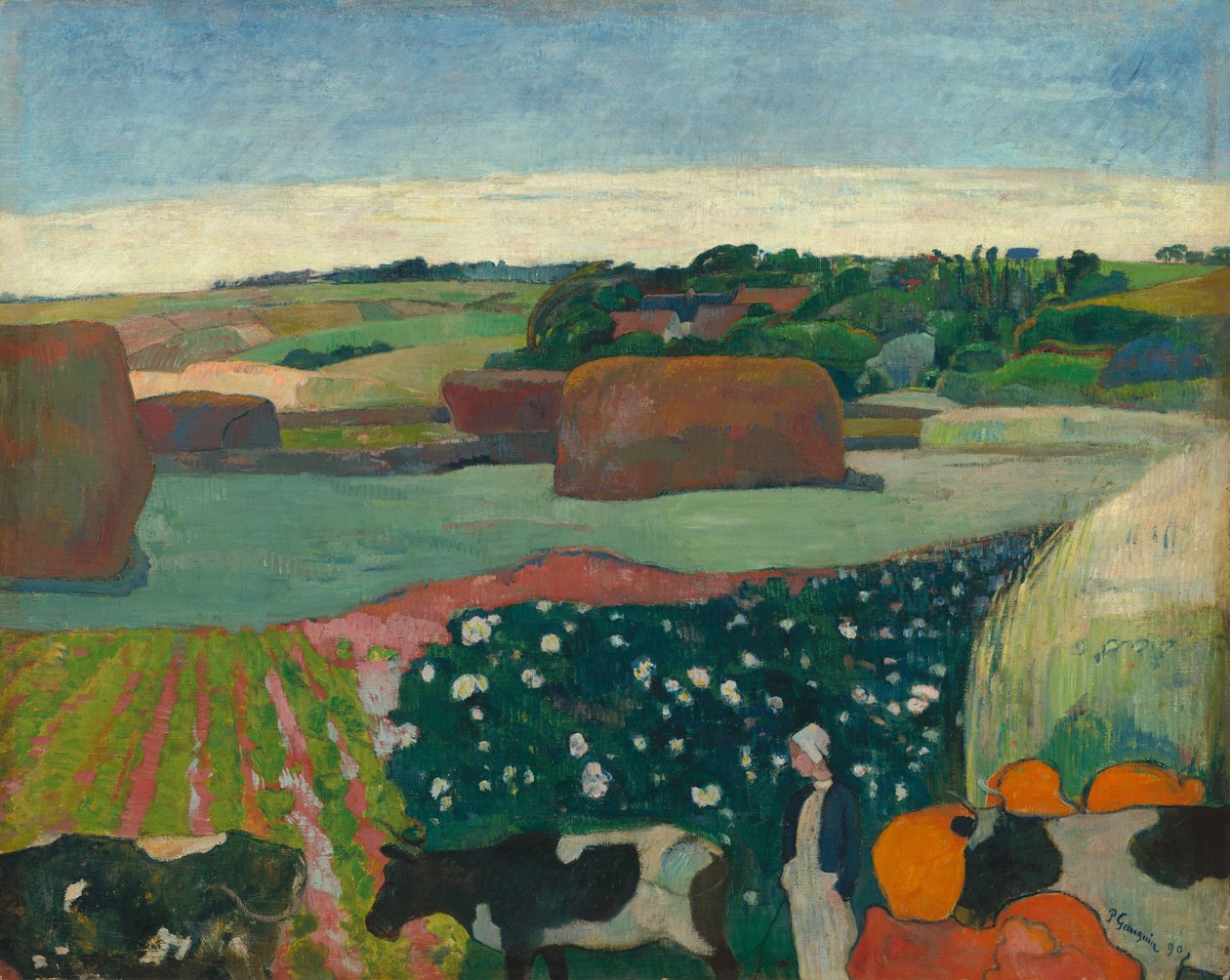 Hooibergen in Bretagne, 1890 door Paul Gauguin