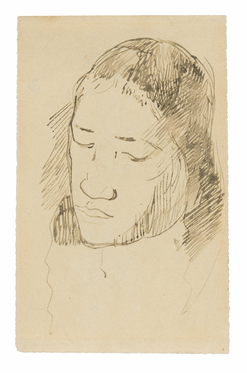 Hoofd van een Tahitiaanse vrouw (recto), schetsen van anatomische details (verso) door Paul Gauguin