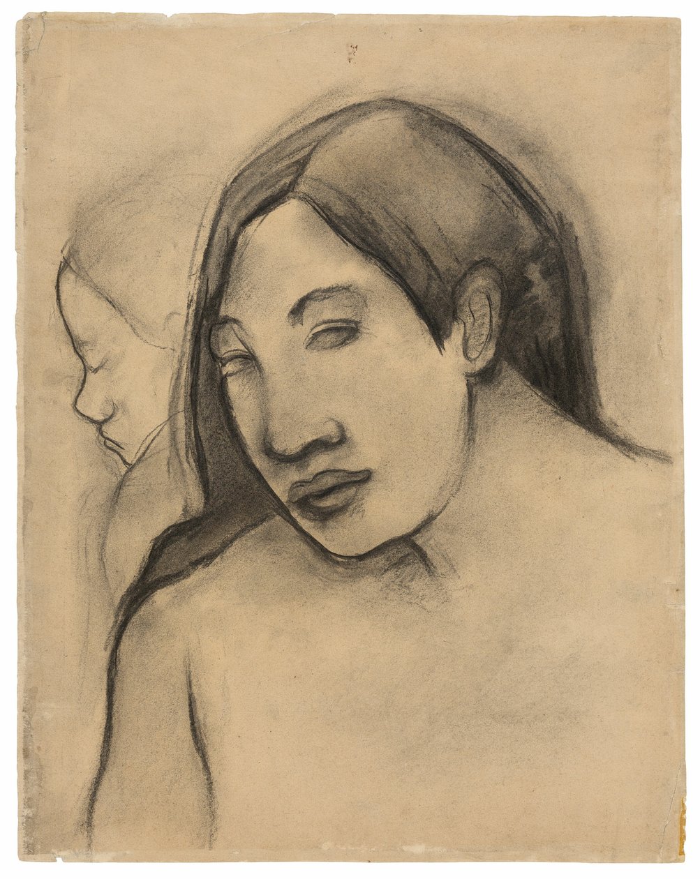 Hoofden van Tahitiaanse Vrouwen, Voor- en Zijaanzicht door Paul Gauguin