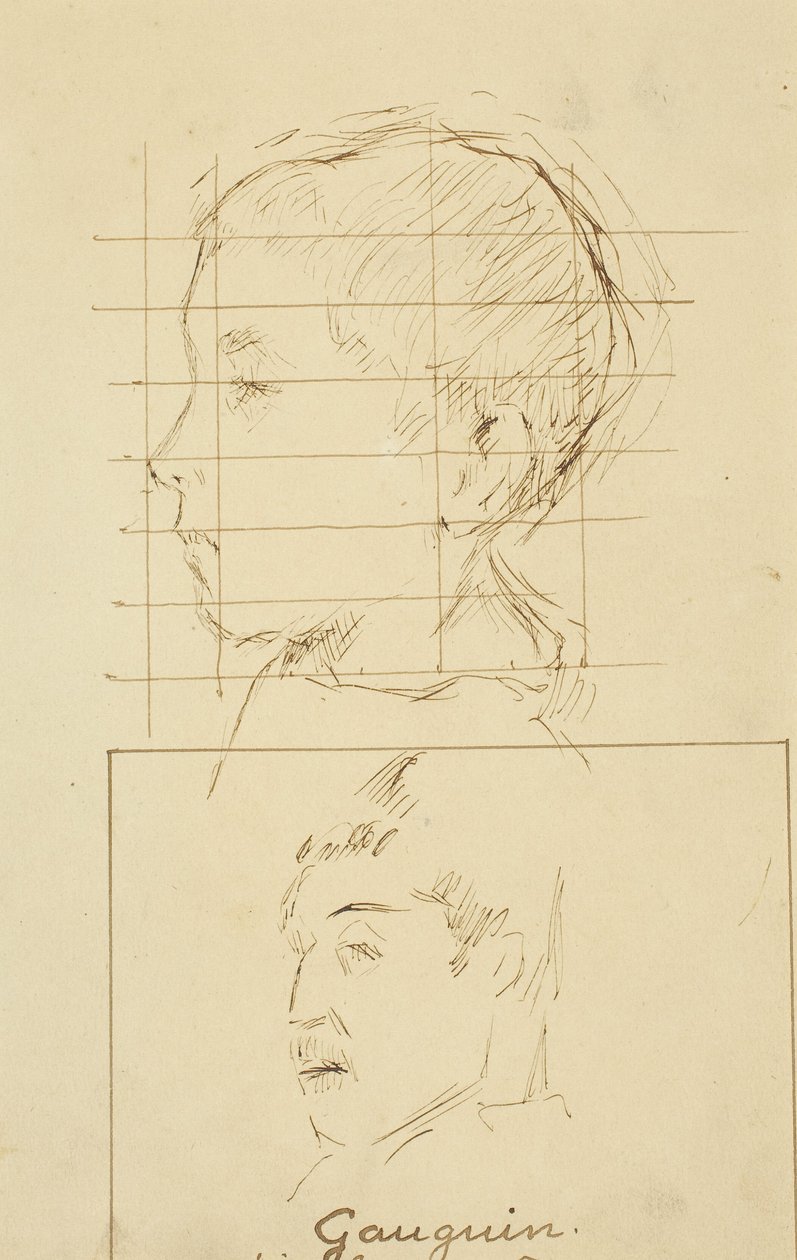 Hoofden van een jongen en een man (Zelfportret?) (verso) door Paul Gauguin