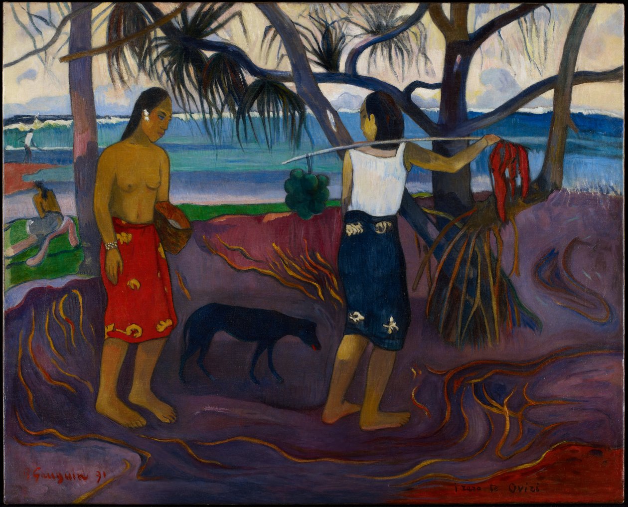 I Raro Te Oviri (Onder de pandanus) door Paul Gauguin
