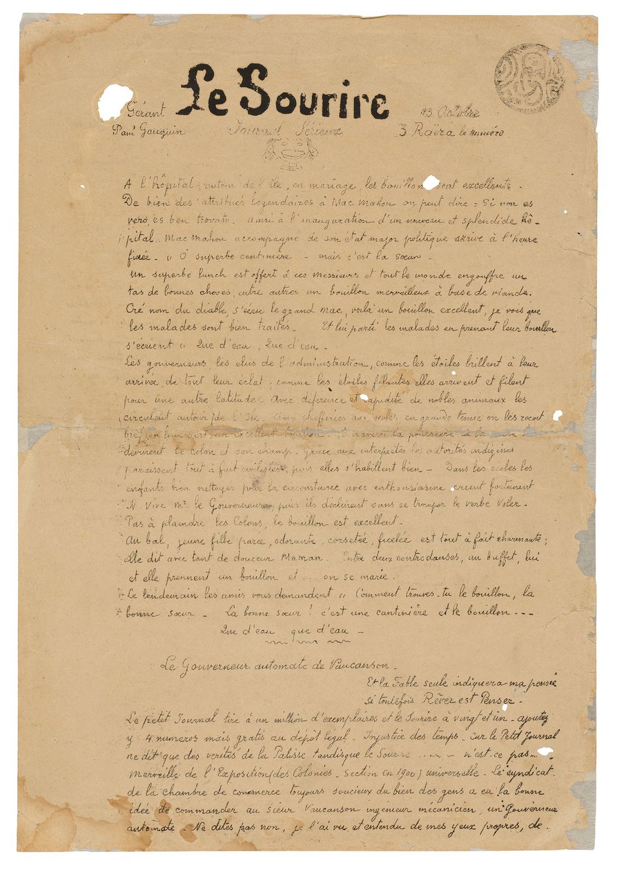 Le sourire: Journal sérieux, 13 okt. 1899 door Paul Gauguin
