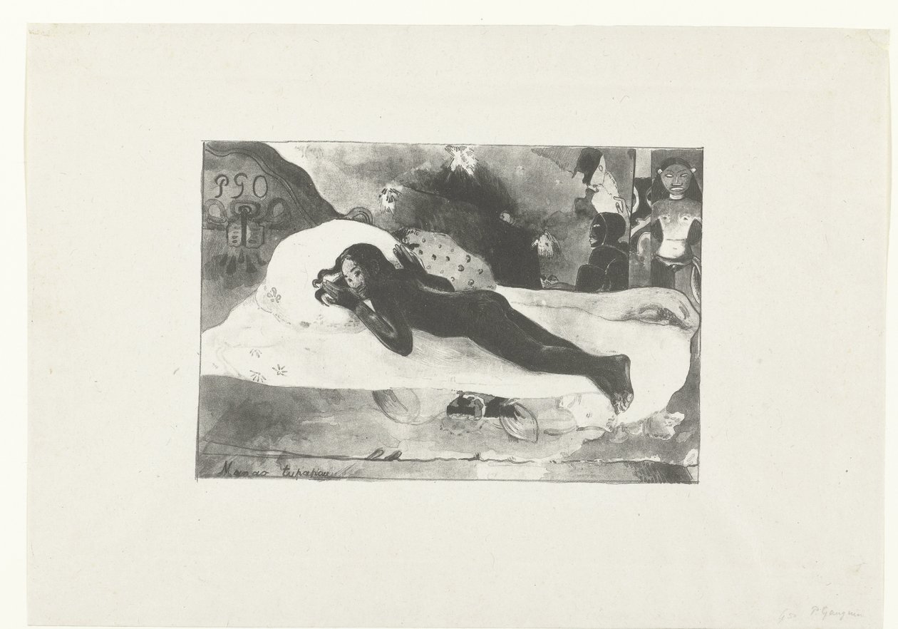 Liggend meisje en geesten van overledenen door Paul Gauguin