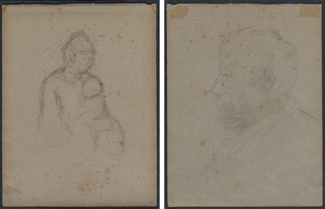Moeder en kind (recto); profielsbuste van een man (verso) door Paul Gauguin