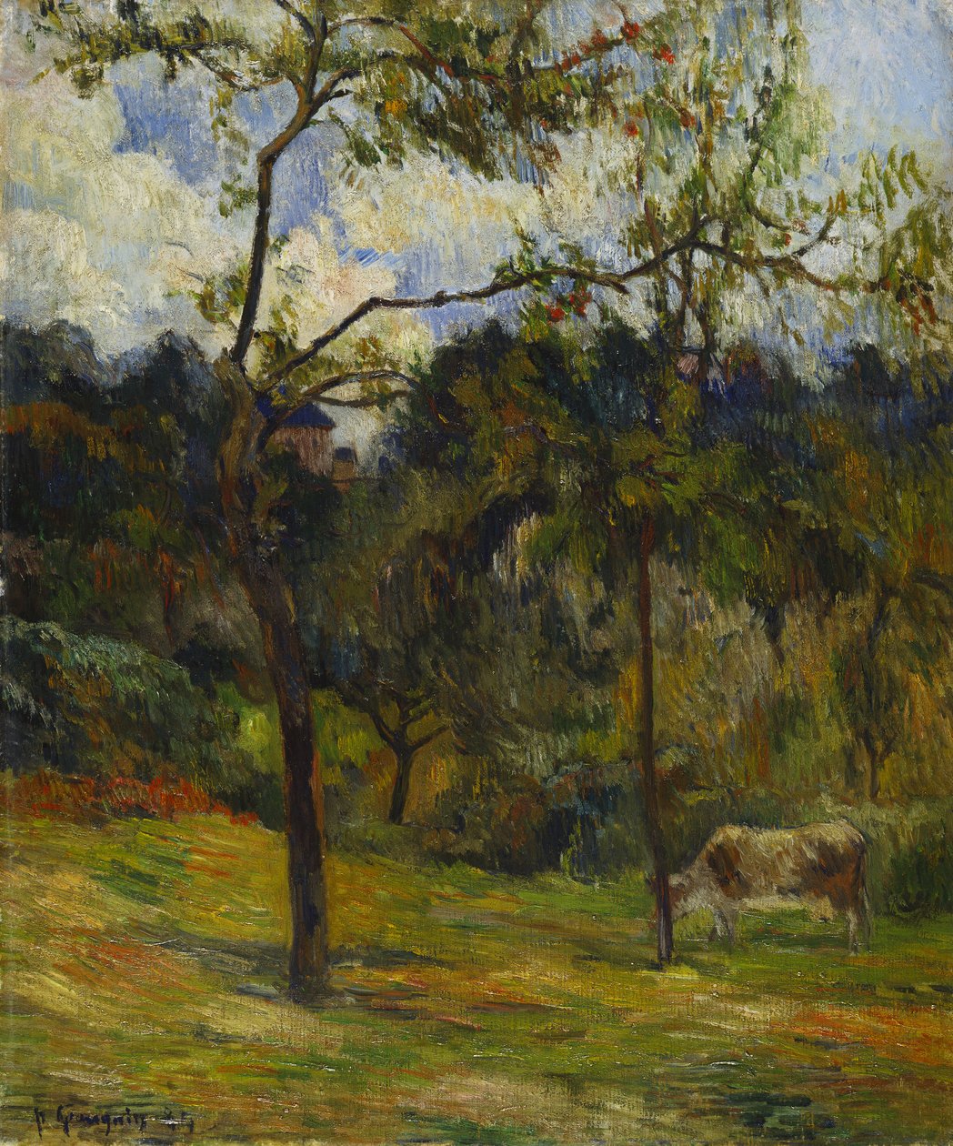 Normandisch landschap: Koe in een weide, 1884 door Paul Gauguin