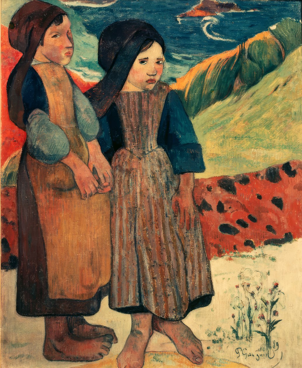 Kleine Bretonse meisjes aan zee door Paul Gauguin