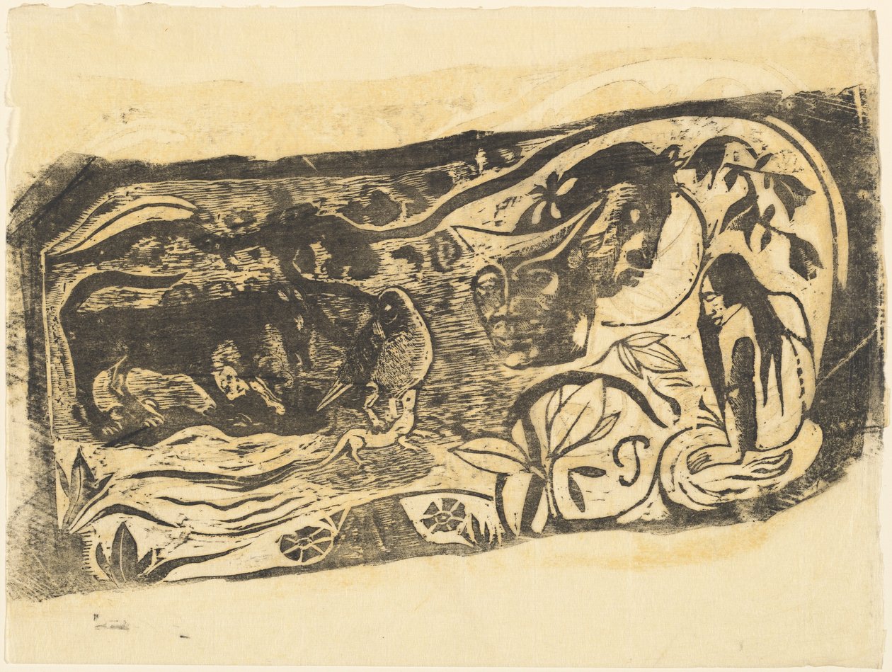 Bord met het hoofd van een gehoornde duivel, in of na 1895 door Paul Gauguin