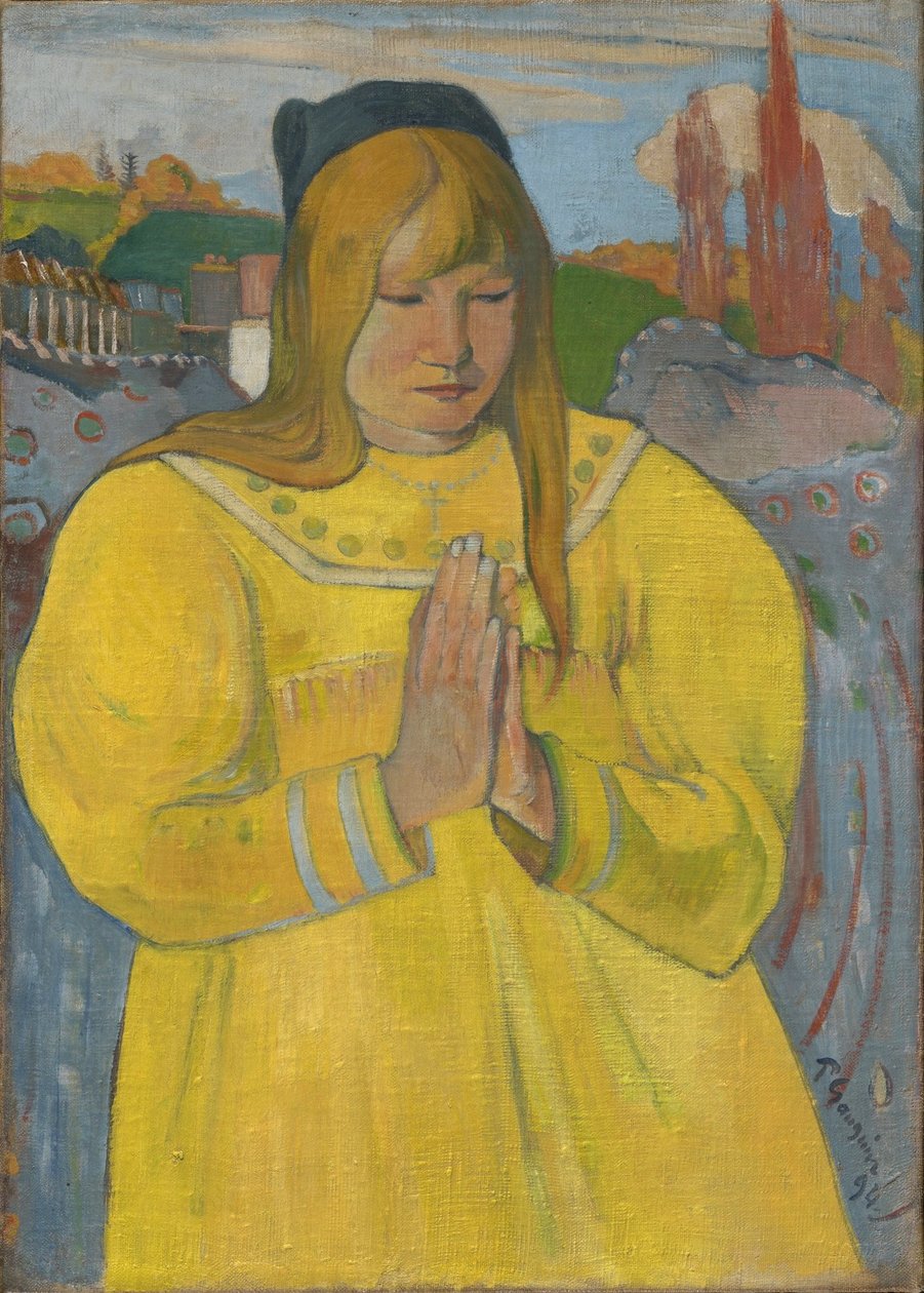 Biddend Bretons meisje / Jong christelijk meisje door Paul Gauguin