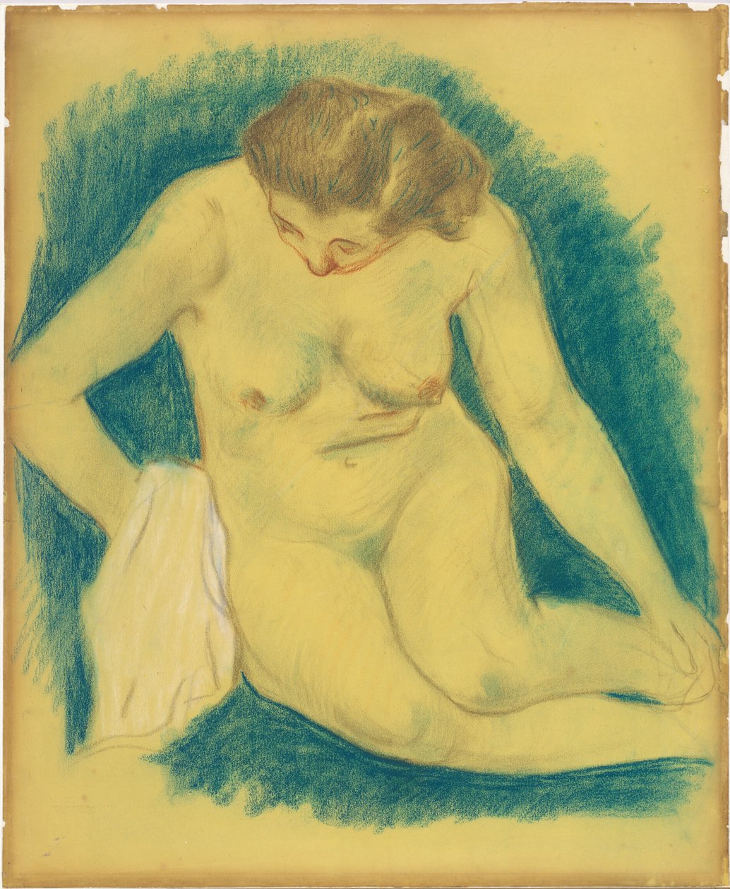 Zittend naakt, van bovenaf gezien door Paul Gauguin