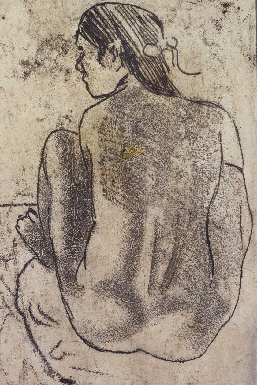 Zittende Tahitiaanse naakt van achteren, c.1902 door Paul Gauguin