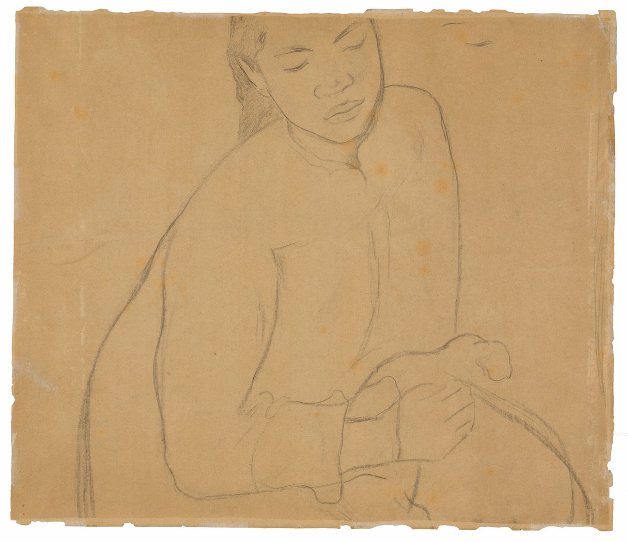 Zittende Tahitiaanse vrouw (gerelateerd aan het schilderij Te faaturuma [Reverie]) door Paul Gauguin