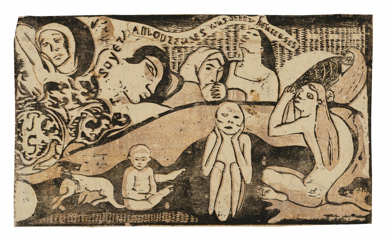 Soyez amoureuses, vous serez heureuses (Liefde, en je zult gelukkig zijn), uit de suite van late houtblokdrukken door Paul Gauguin