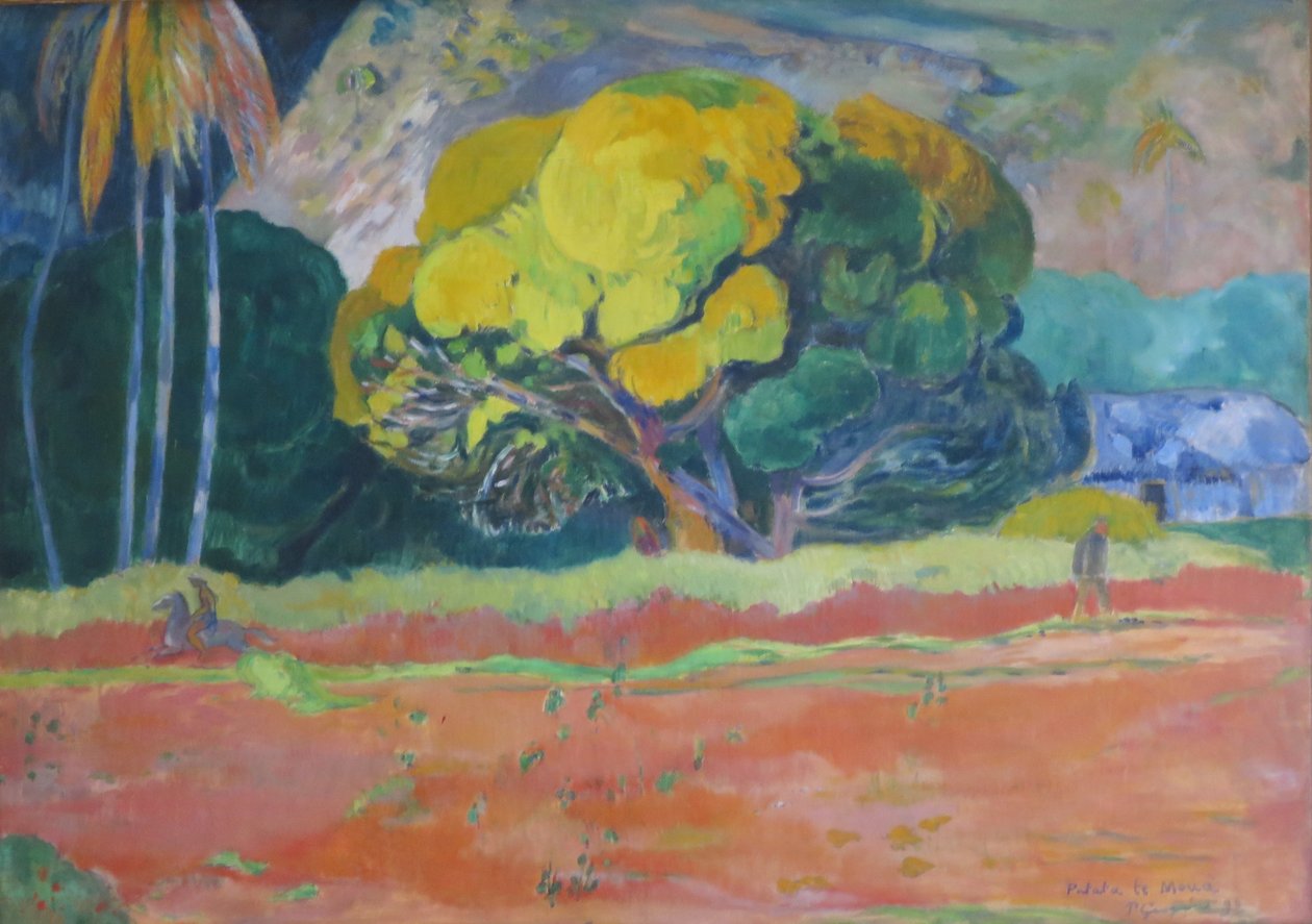 Tahitiaans:  Fatata te moua Aan de voet van een berg door Paul Gauguin