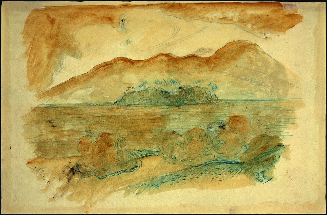 Tahitiaanse kust, verso door Paul Gauguin