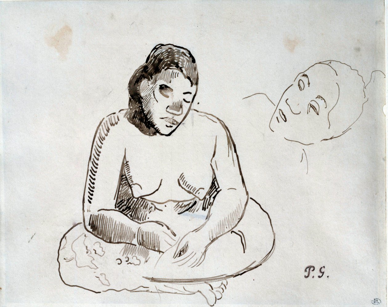 Tahitische vrouw zittend door Paul Gauguin