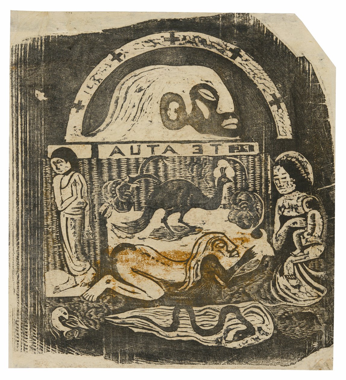 Te atua (De God), uit de suite van late houtsneden door Paul Gauguin