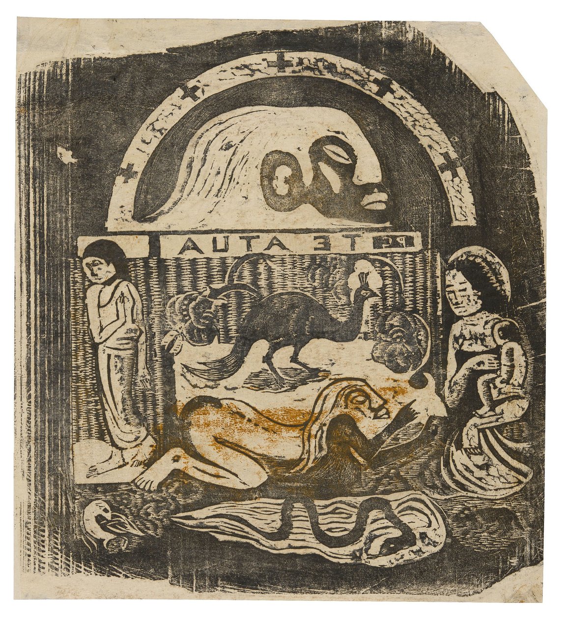 Te atua (De God), uit de reeks late houtblokdrukken door Paul Gauguin